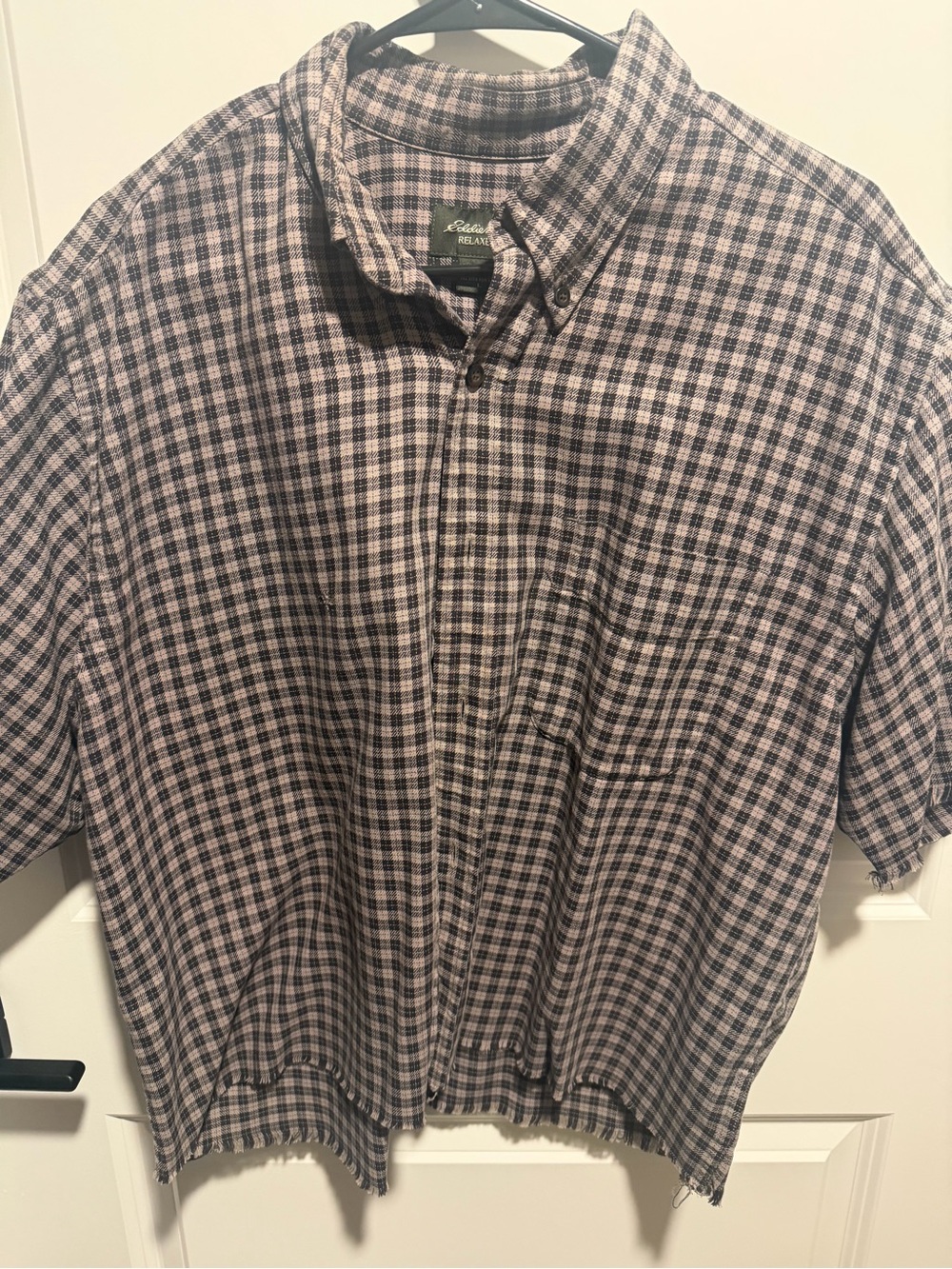 Eddie Bauer Men's Short Sleeve Button-Down Shirt in Black & Cream Plaid